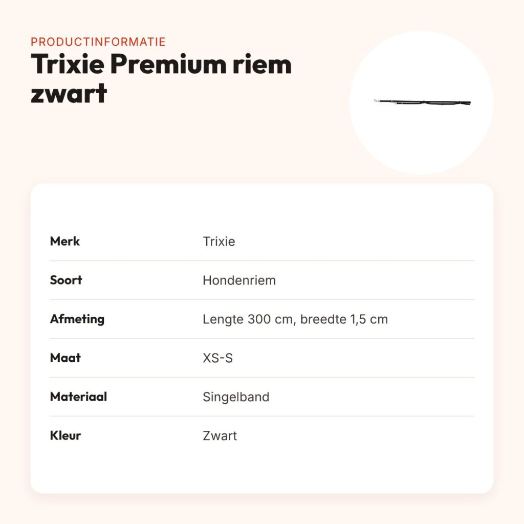 Trixie hondenriem Premium verstelbaar zwart 300 x 1,5 cm – viervoudig – productinformatie