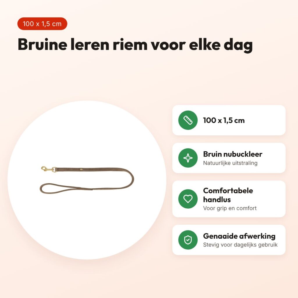 Trixie hondenriem Pure leer bruin 100 x 1,5 cm – nubuckleer – voordelen