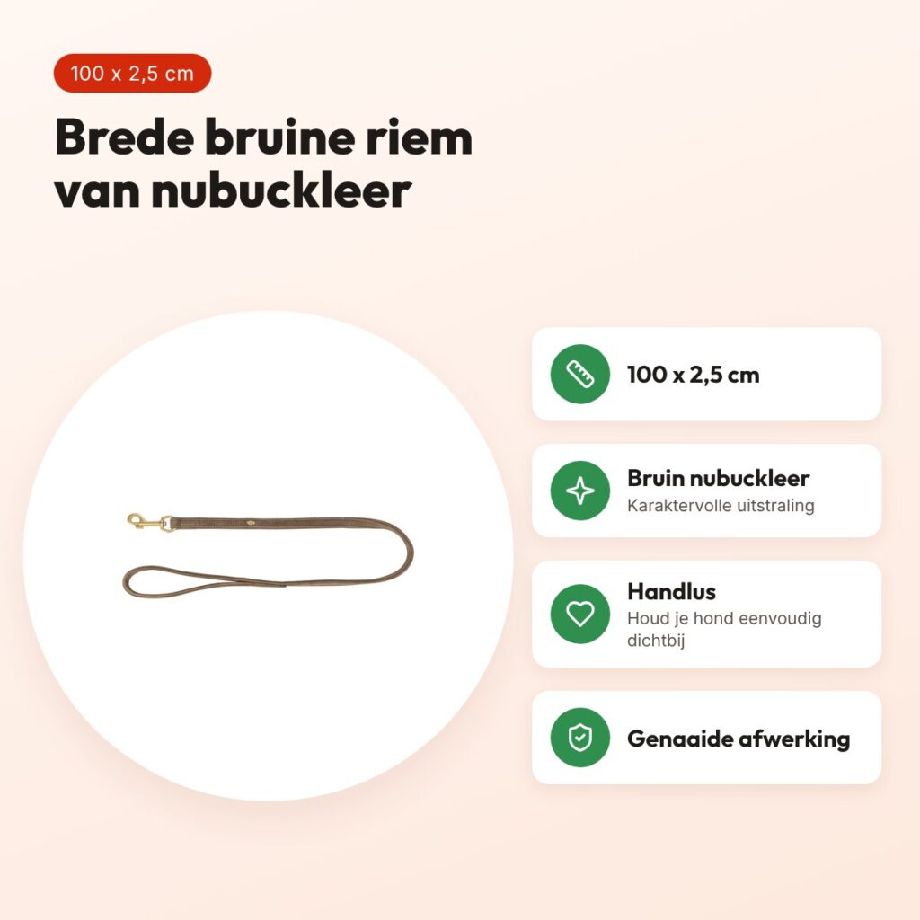 Trixie hondenriem Pure leer bruin 100 x 2,5 cm – nubuckleer – voordelen