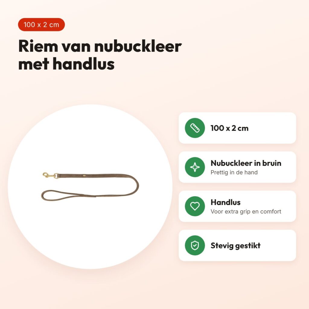Trixie hondenriem Pure leer bruin 100 x 2 cm – nubuckleer – voordelen
