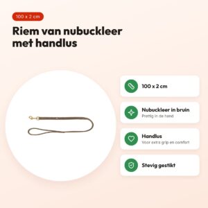 Trixie hondenriem Pure leer bruin 100 x 2 cm – nubuckleer – voordelen