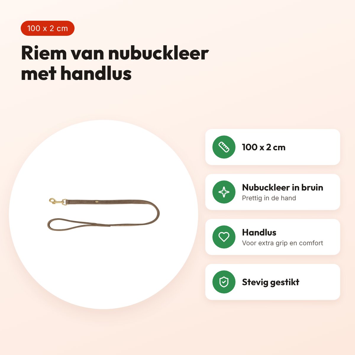 Trixie hondenriem Pure leer bruin 100 x 2 cm – nubuckleer – voordelen