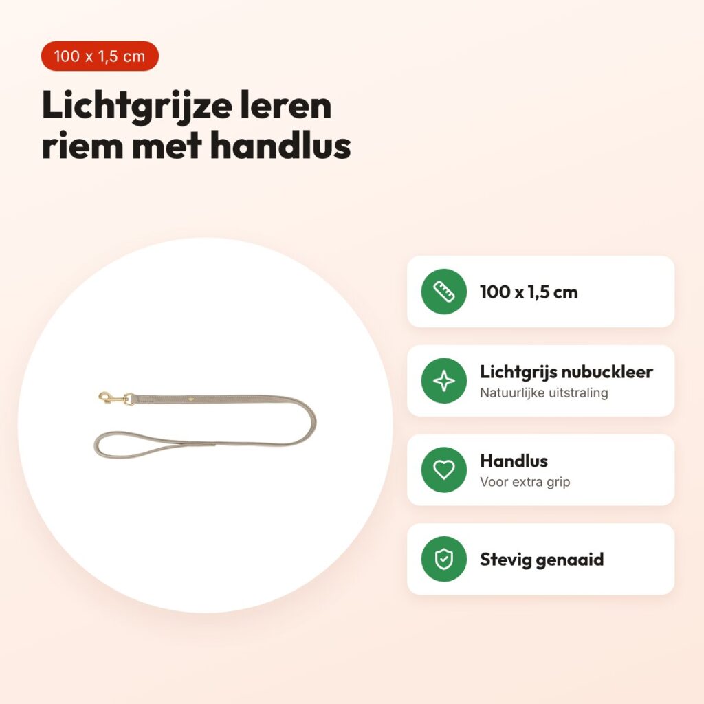 Trixie hondenriem Pure leer lichtgrijs 100 x 1,5 cm – nubuckleer – voordelen