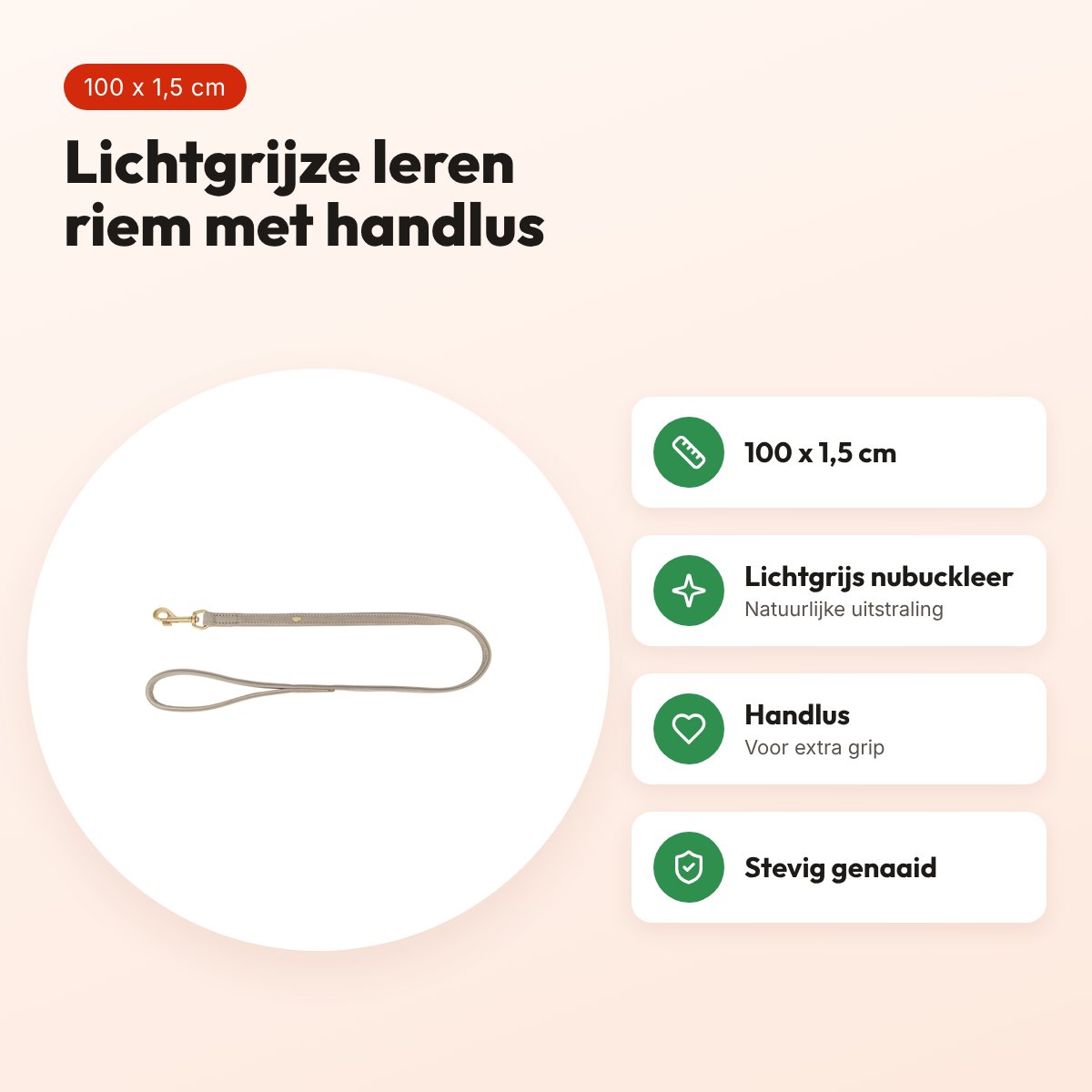 Trixie hondenriem Pure leer lichtgrijs 100 x 1,5 cm – nubuckleer – voordelen