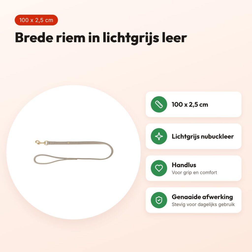 Trixie hondenriem Pure leer lichtgrijs 100 x 2,5 cm – nubuckleer – voordelen
