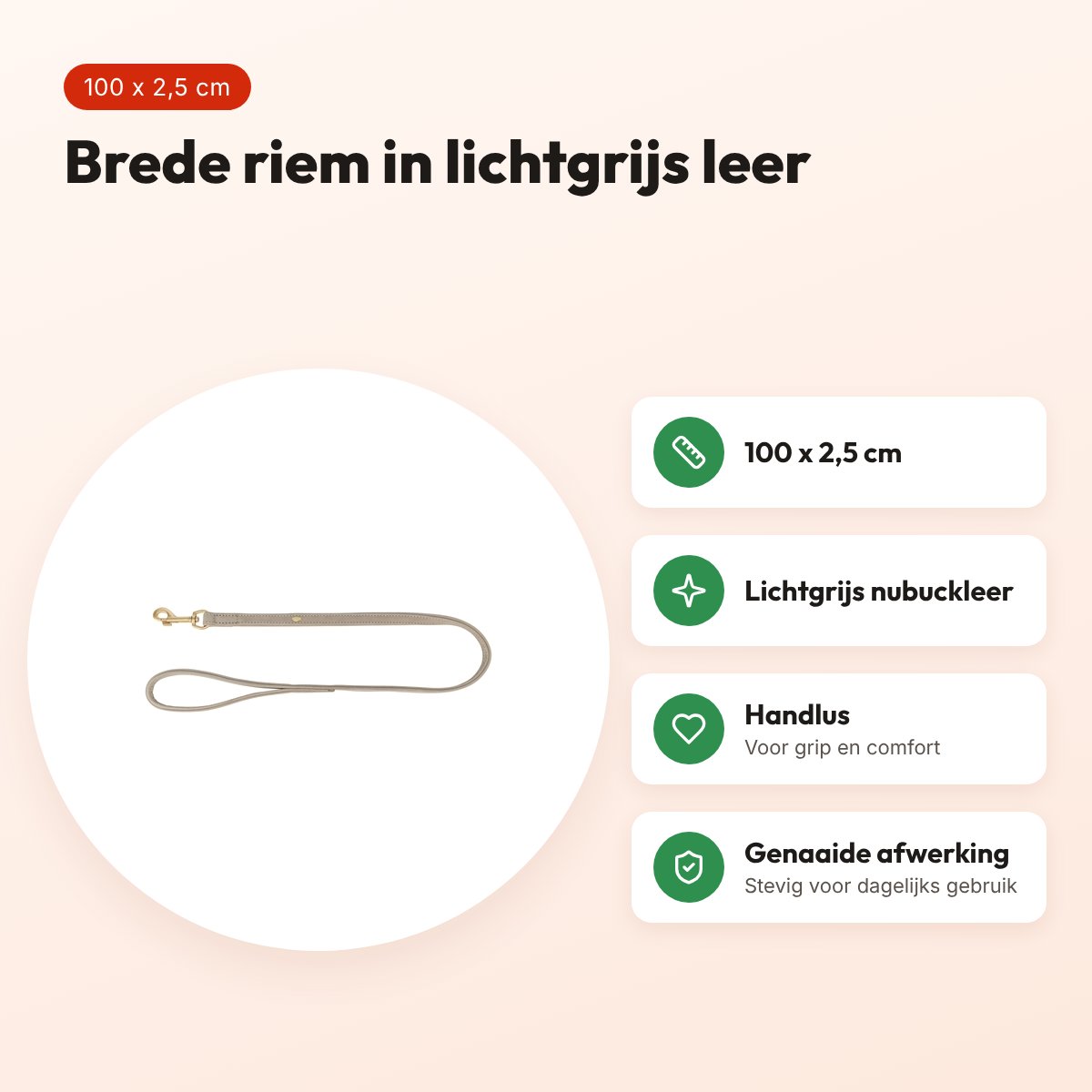 Trixie hondenriem Pure leer lichtgrijs 100 x 2,5 cm – nubuckleer – voordelen