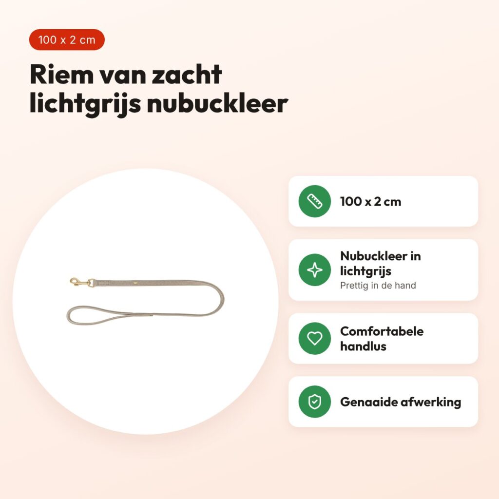 Trixie hondenriem Pure leer lichtgrijs 100 x 2 cm – nubuckleer – voordelen