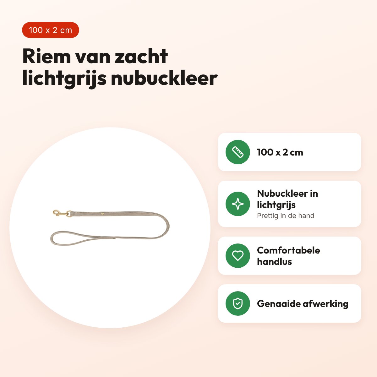 Trixie hondenriem Pure leer lichtgrijs 100 x 2 cm – nubuckleer – voordelen