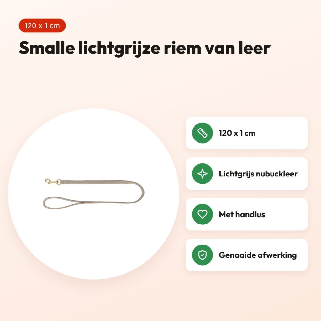 Trixie hondenriem Pure leer lichtgrijs 120 x 1 cm – nubuckleer – voordelen