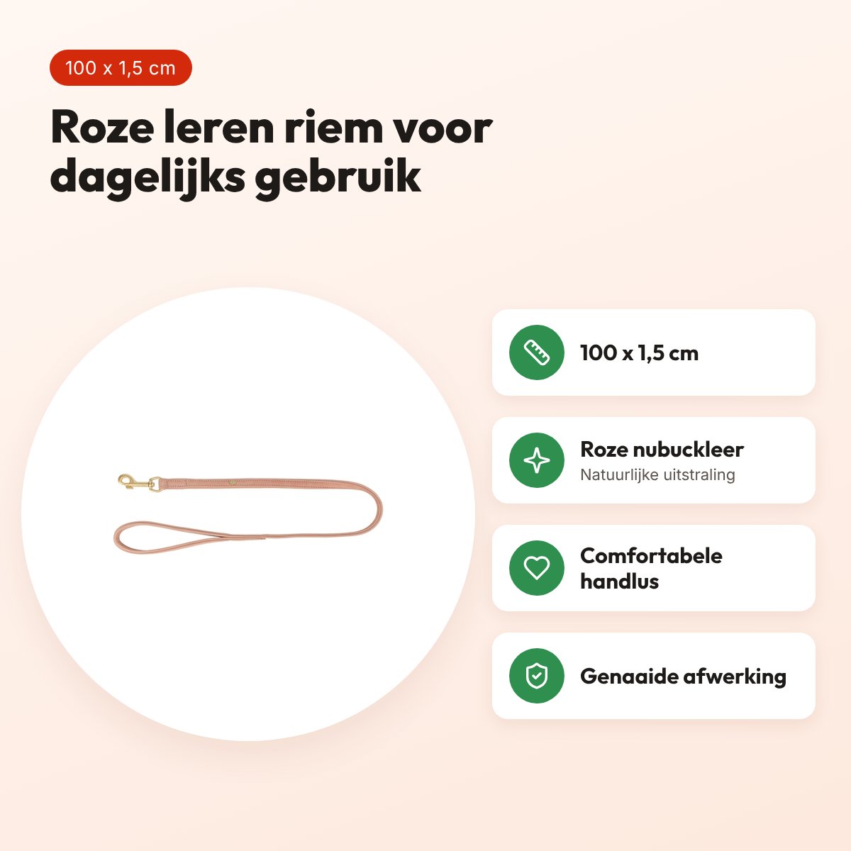 Trixie hondenriem Pure leer roze 100 x 1,5 cm – nubuckleer – voordelen