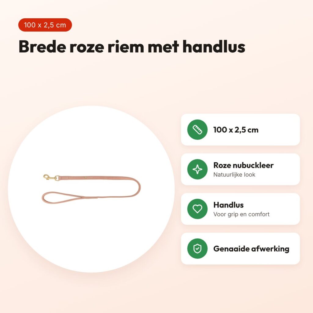 Trixie hondenriem Pure leer roze 100 x 2,5 cm – nubuckleer – voordelen