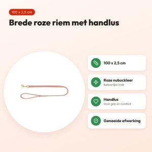Trixie hondenriem Pure leer roze 100 x 2,5 cm – nubuckleer – voordelen
