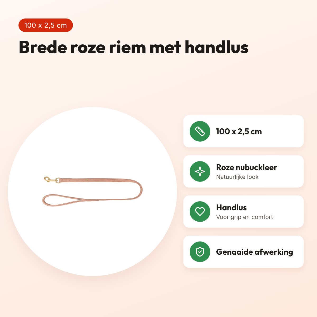 Trixie hondenriem Pure leer roze 100 x 2,5 cm – nubuckleer – voordelen