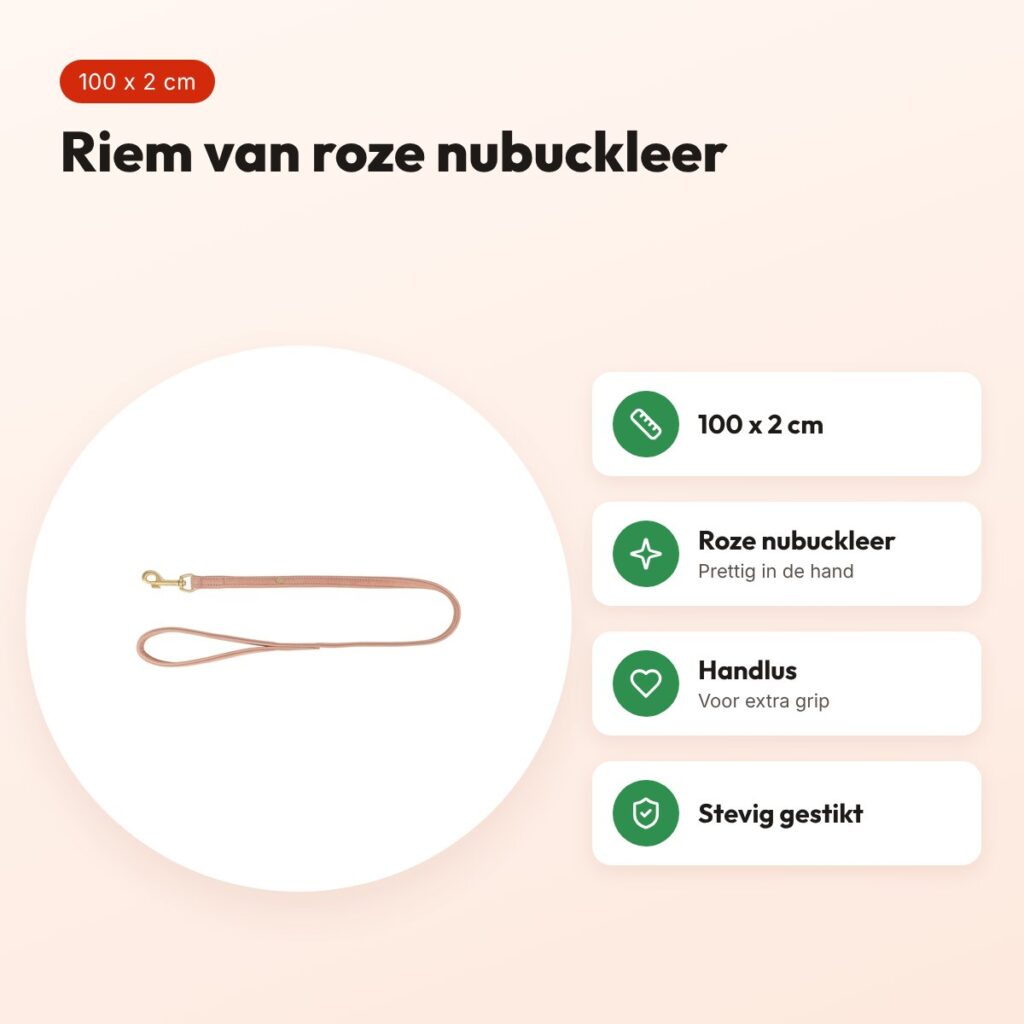 Trixie hondenriem Pure leer roze 100 x 2 cm – nubuckleer – voordelen