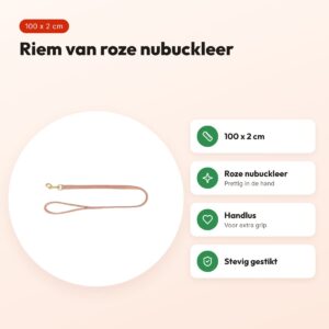 Trixie hondenriem Pure leer roze 100 x 2 cm – nubuckleer – voordelen