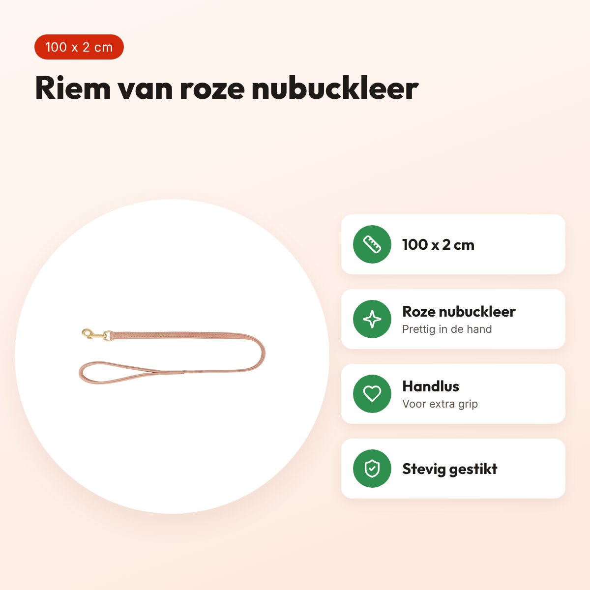 Trixie hondenriem Pure leer roze 100 x 2 cm – nubuckleer – voordelen