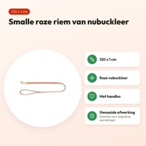 Trixie hondenriem Pure leer roze 120 x 1 cm – nubuckleer – voordelen