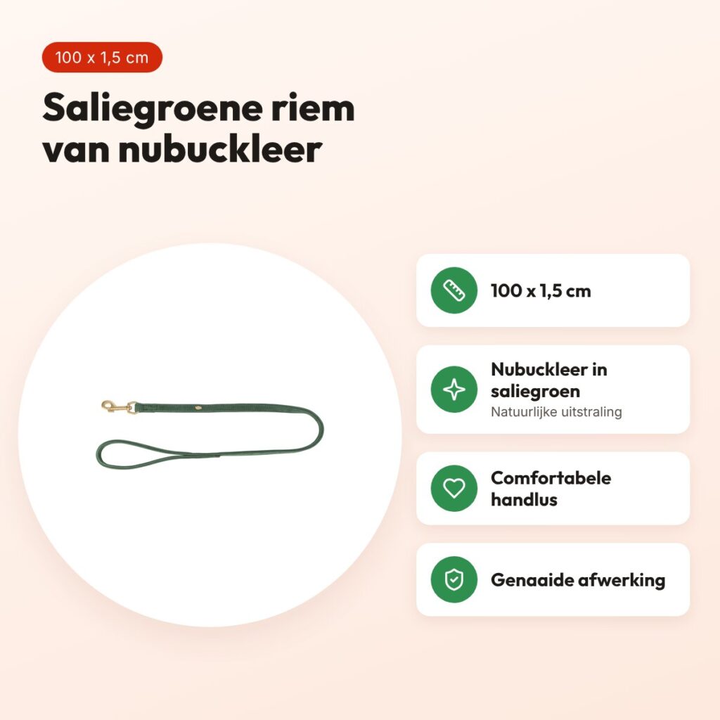 Trixie hondenriem Pure leer saliegroen 100 x 1,5 cm – nubuckleer – voordelen