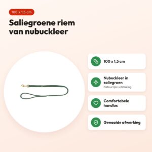 Trixie hondenriem Pure leer saliegroen 100 x 1,5 cm – nubuckleer – voordelen