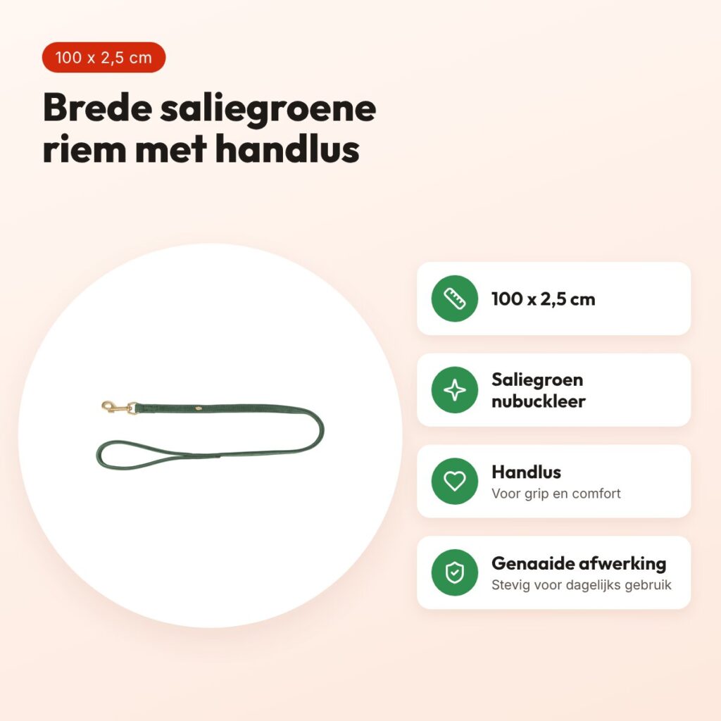 Trixie hondenriem Pure leer saliegroen 100 x 2,5 cm – nubuckleer – voordelen
