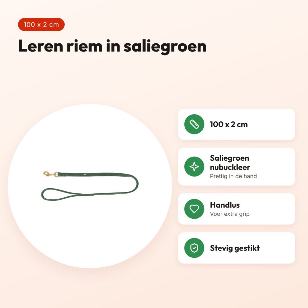 Trixie hondenriem Pure leer saliegroen 100 x 2 cm – nubuckleer – voordelen
