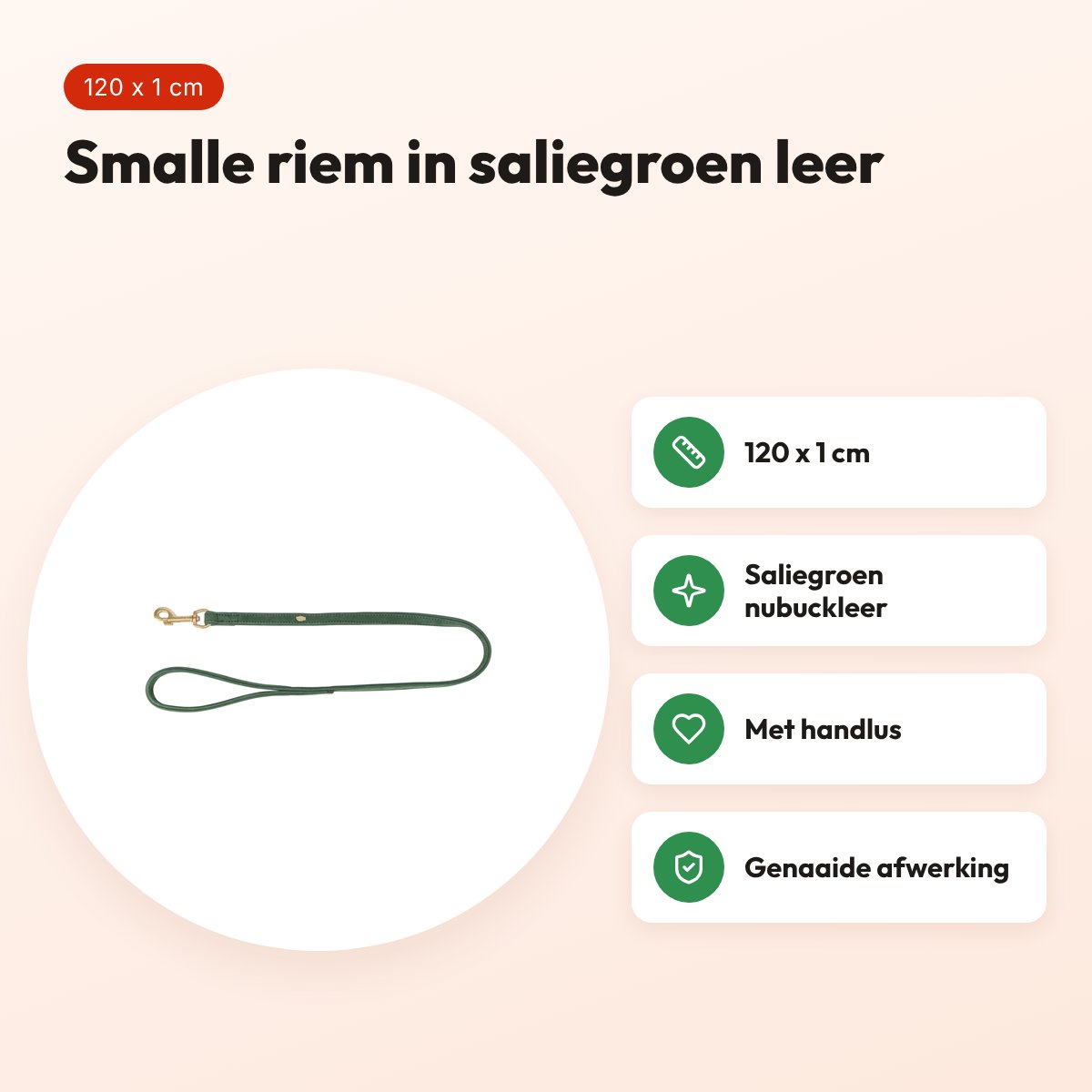 Trixie hondenriem Pure leer saliegroen 120 x 1 cm – nubuckleer – voordelen