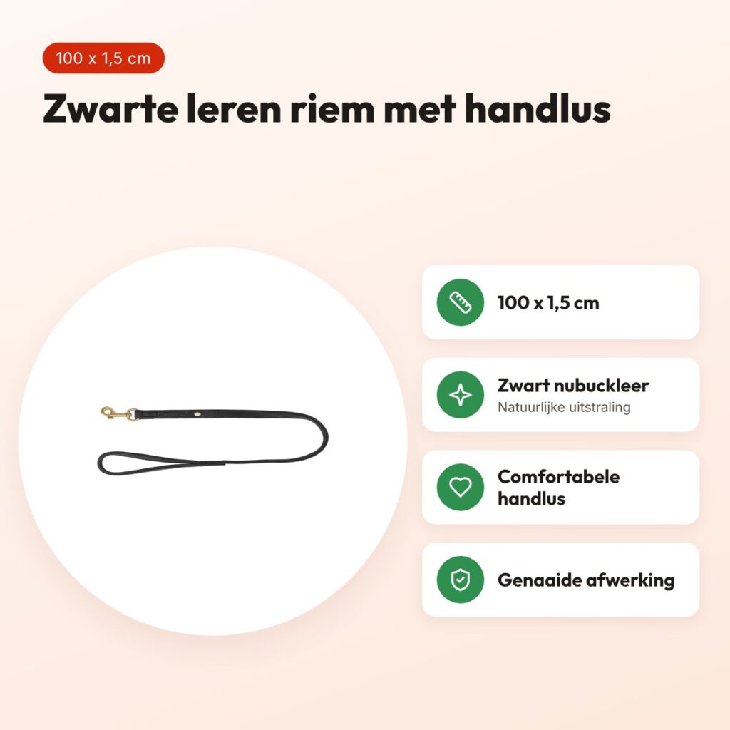 Trixie hondenriem Pure leer zwart 100 x 1,5 cm – nubuckleer – voordelen