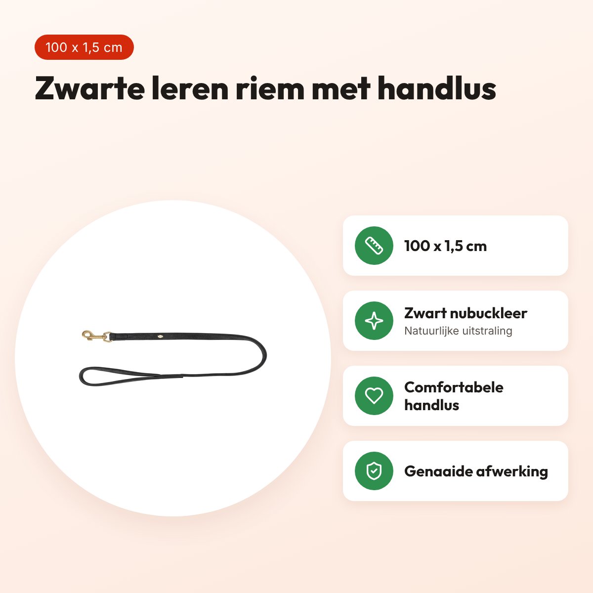 Trixie hondenriem Pure leer zwart 100 x 1,5 cm – nubuckleer – voordelen