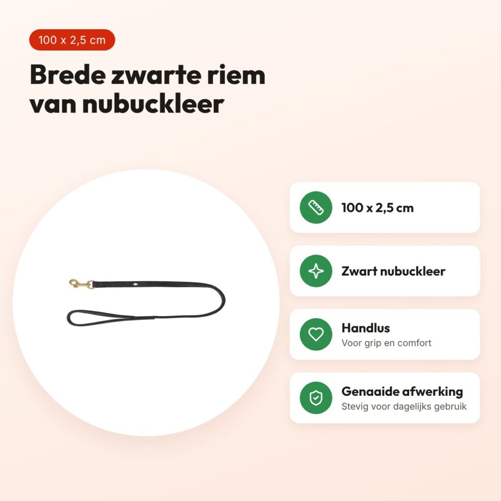 Trixie hondenriem Pure leer zwart 100 x 2,5 cm – nubuckleer – voordelen