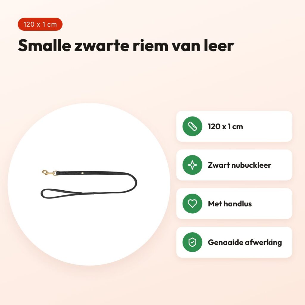 Trixie hondenriem Pure leer zwart 120 x 1 cm – nubuckleer – voordelen
