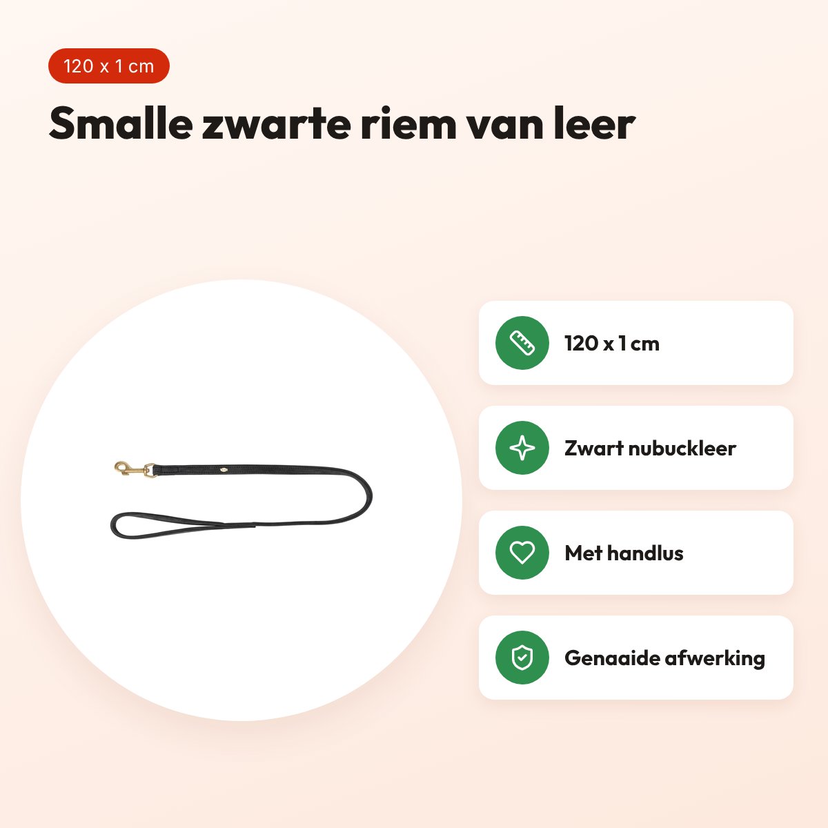 Trixie hondenriem Pure leer zwart 120 x 1 cm – nubuckleer – voordelen