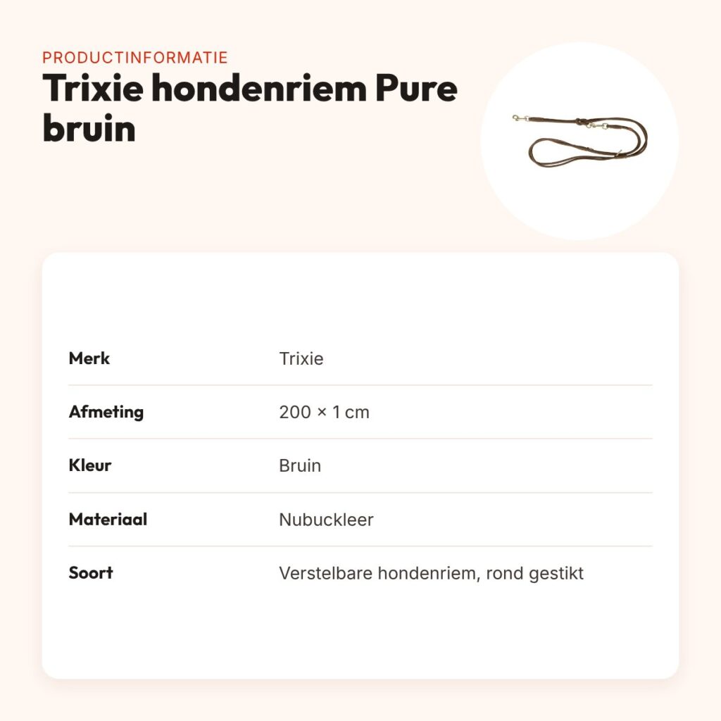 Trixie hondenriem Pure nubuckleer bruin 200 x 1 cm – verstelbaar – productinformatie