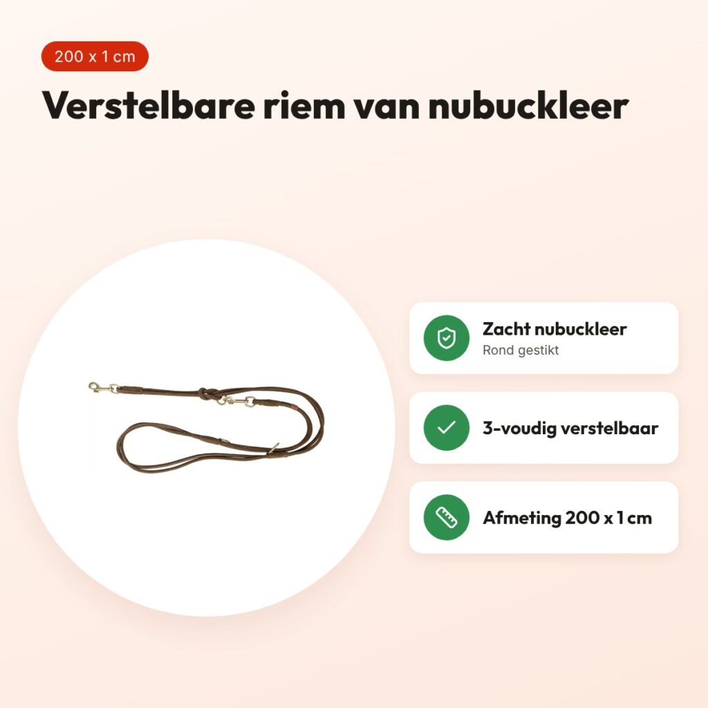 Trixie hondenriem Pure nubuckleer bruin 200 x 1 cm – verstelbaar – voordelen