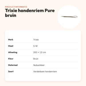 Trixie hondenriem Pure nubuckleer bruin S-M 200 x 1,5 cm – productinformatie