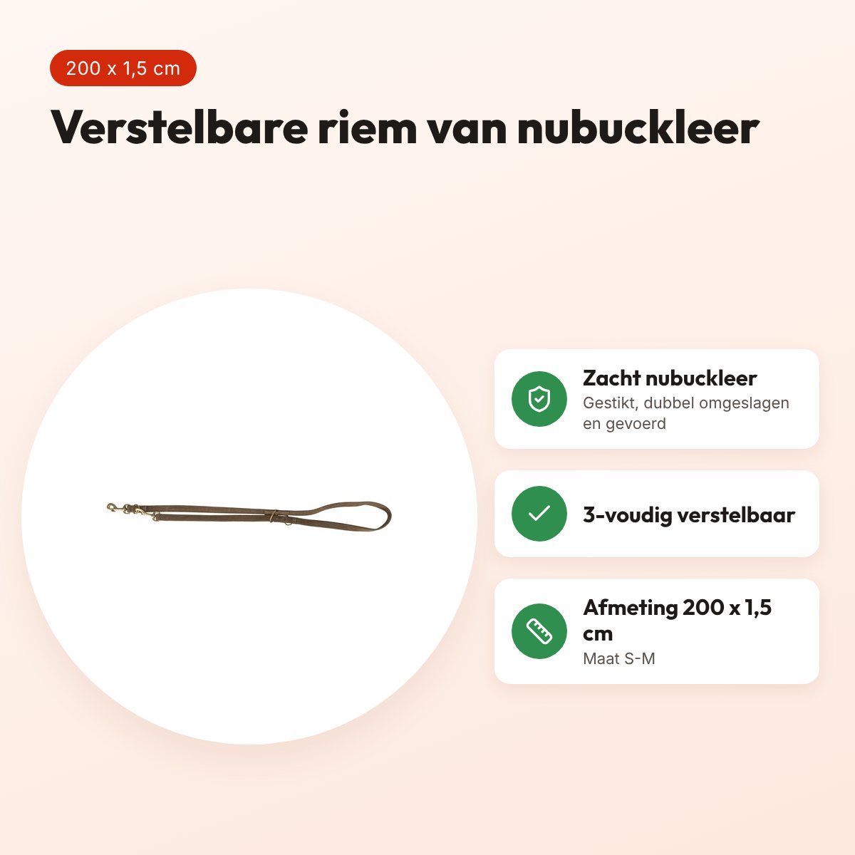 Trixie hondenriem Pure nubuckleer bruin S-M 200 x 1,5 cm – voordelen