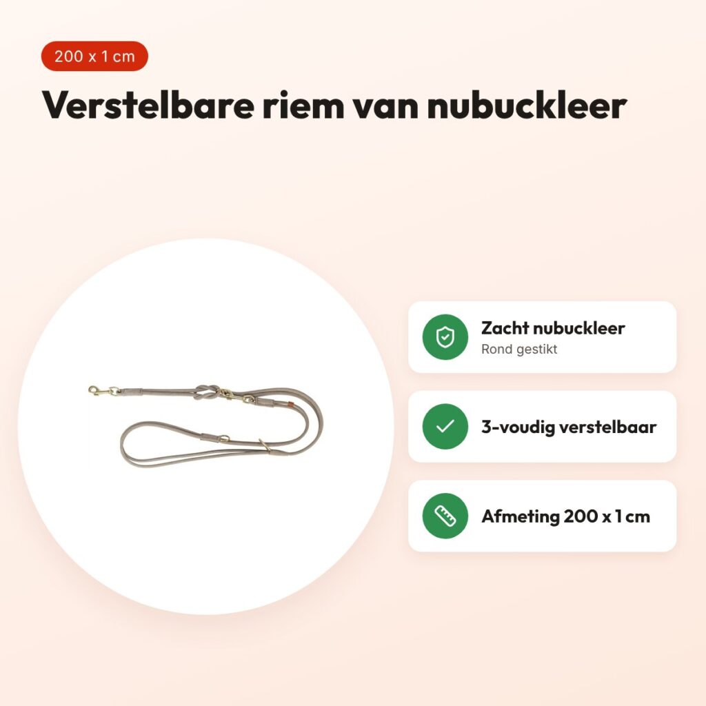Trixie hondenriem Pure nubuckleer lichtgrijs 200 x 1 cm – rond gestikt – voordelen