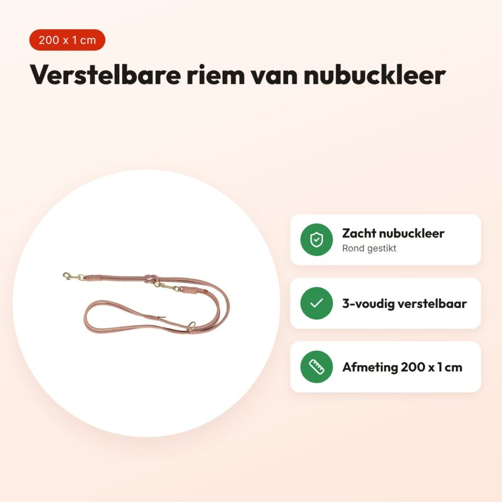 Trixie hondenriem Pure nubuckleer roze 200 x 1 cm – rond gestikt – voordelen