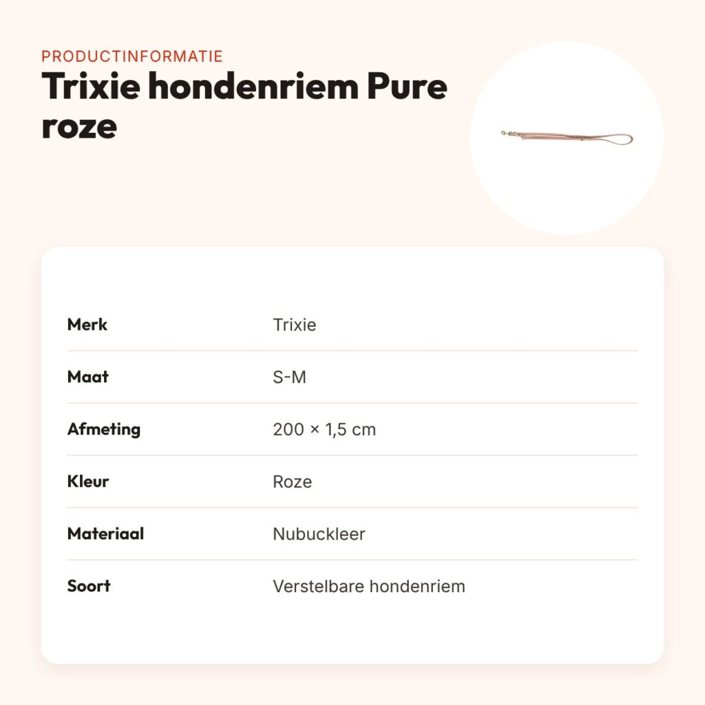 Trixie hondenriem Pure nubuckleer roze S-M 200 x 1,5 cm – productinformatie