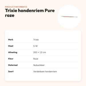 Trixie hondenriem Pure nubuckleer roze S-M 200 x 1,5 cm – productinformatie