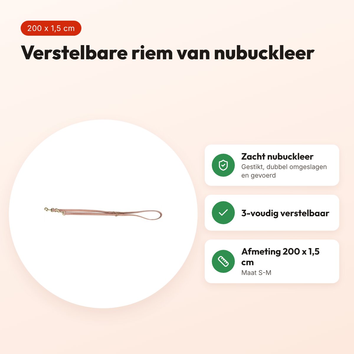 Trixie hondenriem Pure nubuckleer roze S-M 200 x 1,5 cm – voordelen