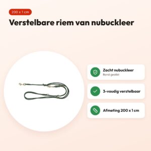 Trixie hondenriem Pure nubuckleer saliegroen 200 x 1 cm – rond gestikt – voordelen