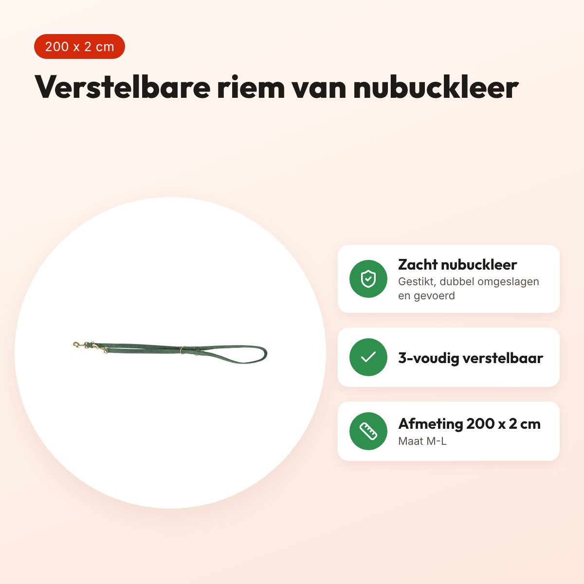 Trixie hondenriem Pure nubuckleer saliegroen M-L 200 x 2 cm – voordelen