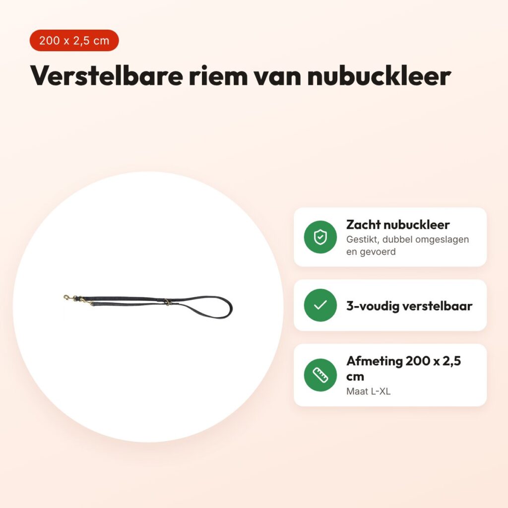 Trixie hondenriem Pure nubuckleer zwart L-XL 200 x 2,5 cm – voordelen