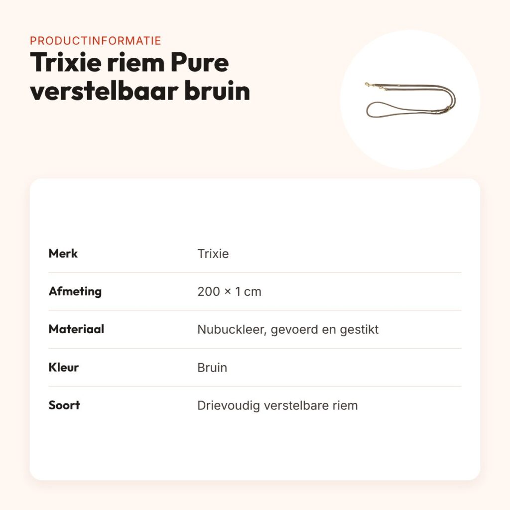 Trixie hondenriem Pure verstelbaar leer bruin 200 x 1 cm – productinformatie