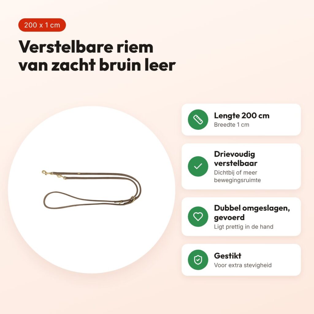 Trixie hondenriem Pure verstelbaar leer bruin 200 x 1 cm – voordelen