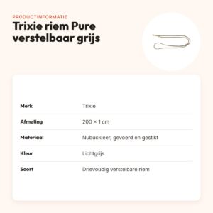 Trixie hondenriem Pure verstelbaar leer lichtgrijs 200 x 1 cm – productinformatie