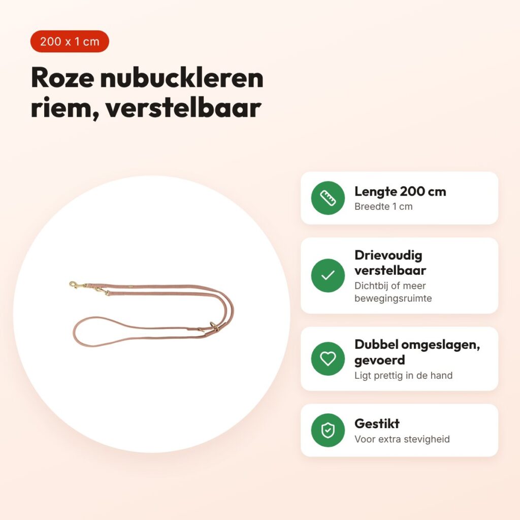 Trixie hondenriem Pure verstelbaar leer roze 200 x 1 cm – voordelen