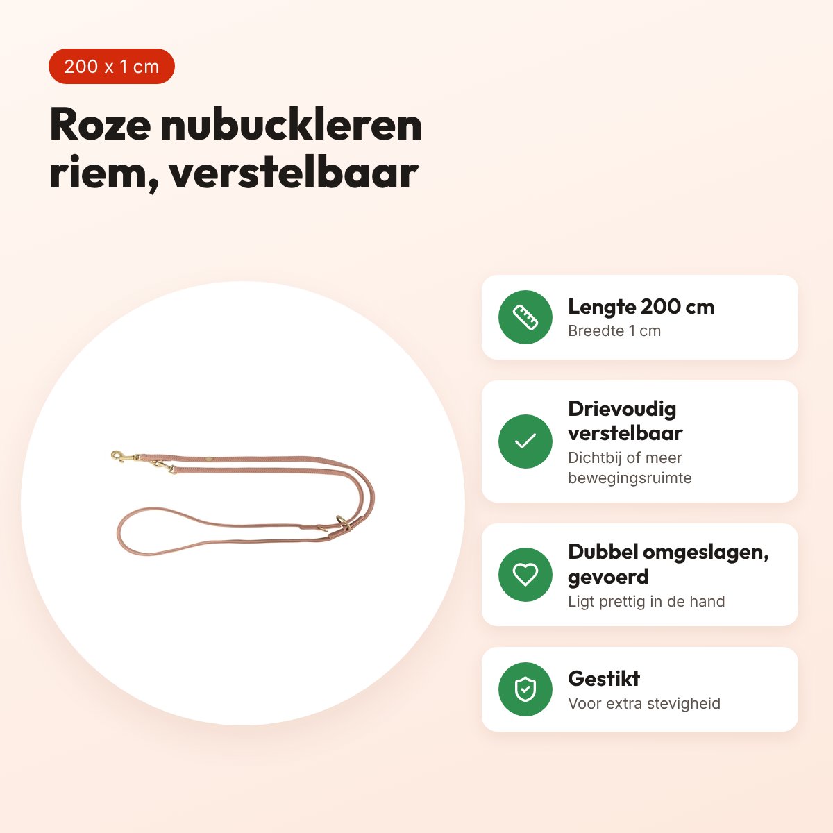 Trixie hondenriem Pure verstelbaar leer roze 200 x 1 cm – voordelen
