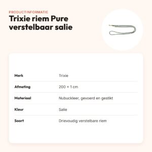 Trixie hondenriem Pure verstelbaar leer salie 200 x 1 cm – productinformatie