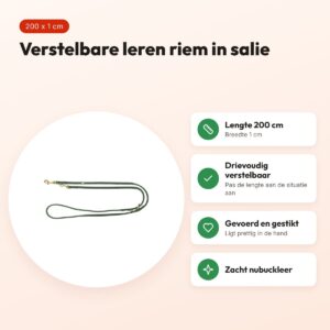 Trixie hondenriem Pure verstelbaar leer salie 200 x 1 cm – voordelen